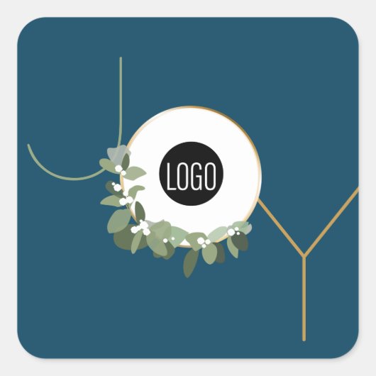 Custom logo Joy Blue Christmas Modern wreath  スクエアシール (正面)