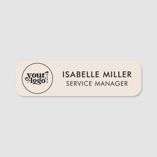 Custom Logo Magnetic Or Safety Pin Beige Small 名札 (正面)