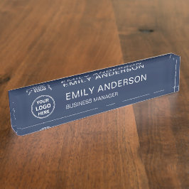 Custom Logo Minimal Navy Blue Corporate Business デスクネームプレート