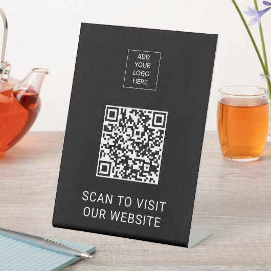 Custom Logo Minimalist QR Code Display Black 台座サイン (インサイチュ)