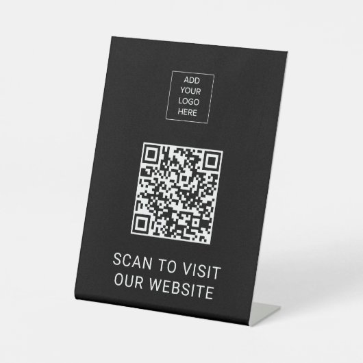 Custom Logo Minimalist QR Code Display Black 台座サイン (正面)