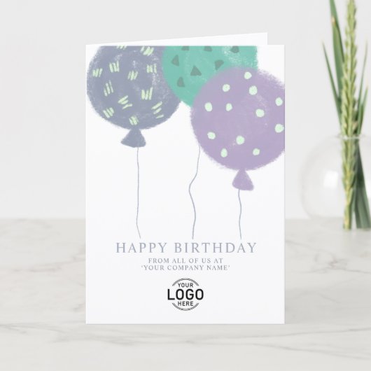 Custom Logo Modern Balloons Business Birthday Card シーズンカード (正面)
