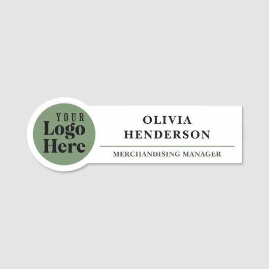 Custom Logo Modern Sage Green Employee  名札 (正面)