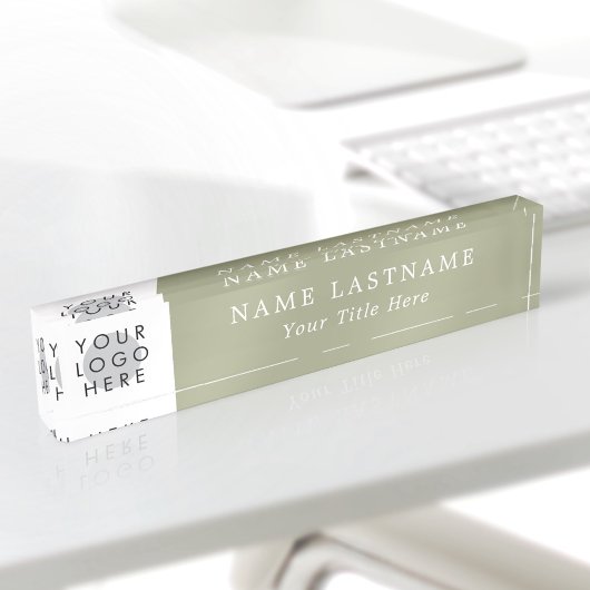 Custom Logo Modern Sage Green Name Title Simple デスクネームプレート