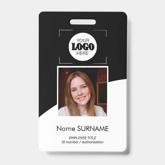 Custom logo photo QR code black and white ID バッジ (正面)