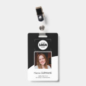 Custom logo photo QR code black and white ID バッジ (正面 （クリップ付）)