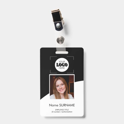 Custom logo photo QR code black and white ID バッジ (正面 （クリップ付）)