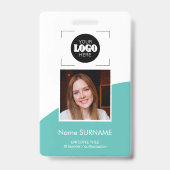 Custom logo photo QR code teal and white ID バッジ (正面)