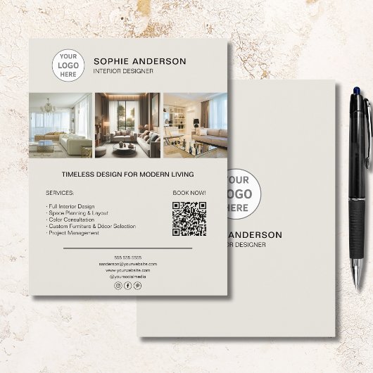 Custom Logo Photo QR Interior Designer Business チラシ