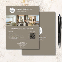 Custom Logo Photo QR Taupe Professional Business チラシ
