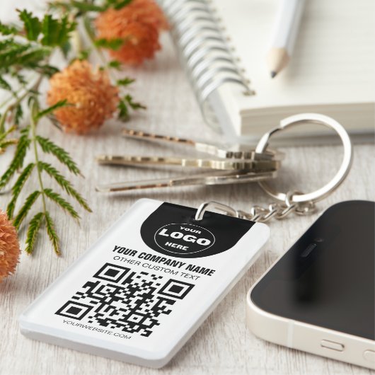 Custom Logo & QR Code Keychain | Business Promo Gi キーホルダー (正面右)