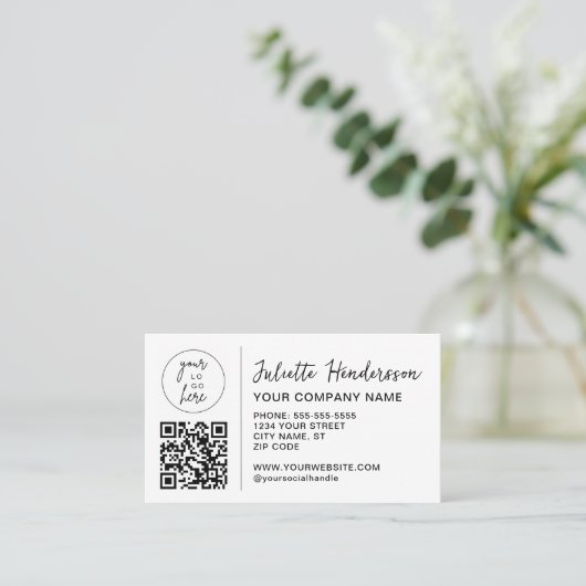 Custom Logo QR Code Photo Elegant Business 名刺 (スタンド正面)