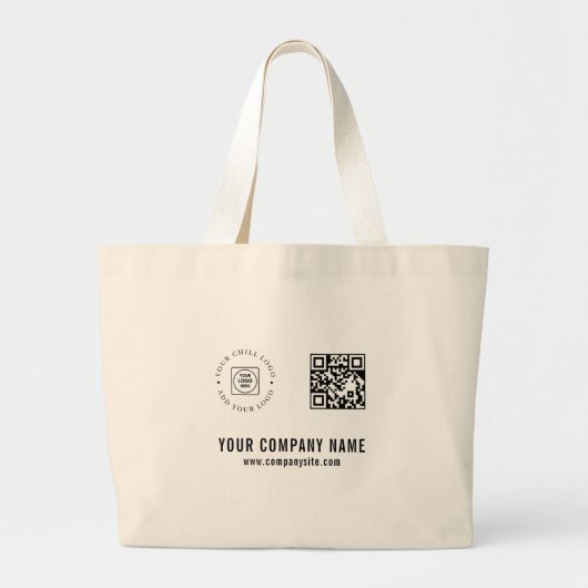 Custom Logo QR Code Text Branding Promotional ラージトートバッグ (正面)