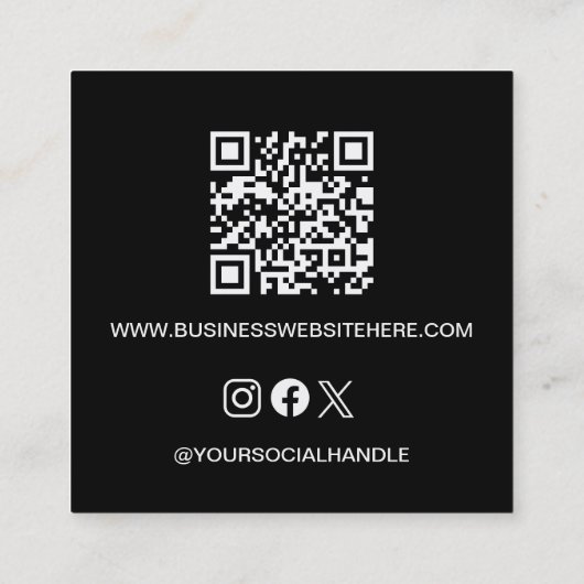 Custom Logo QR code Website Social icons black スクエア名刺 (裏面)