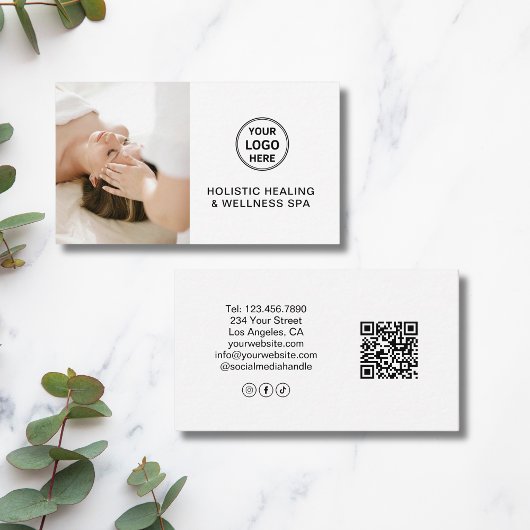 Custom Logo QR White Holistic Health Therapist   名刺
