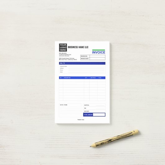 Custom Logo Small Business Invoice Receipt Pad ポストイット (デスク上)