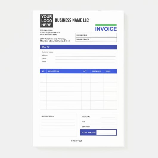 Custom Logo Small Business Invoice Receipt Pad ポストイット (正面)