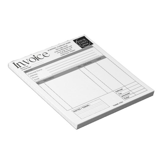Custom Logo Small Business Invoice Sales Receipt ノートパッド (アングル)