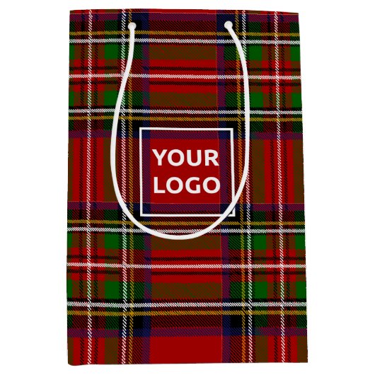 Custom Logo Tartan Paper Gift Bag ミディアムペーパーバッグ (正面)