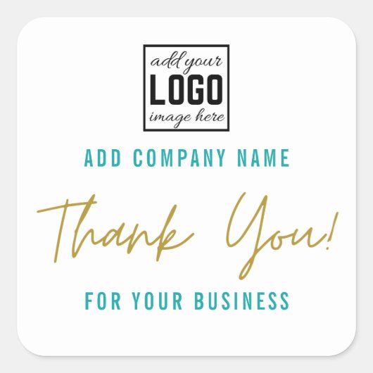 Custom Logo Teal Thank You For Your Business スクエアシール (正面)