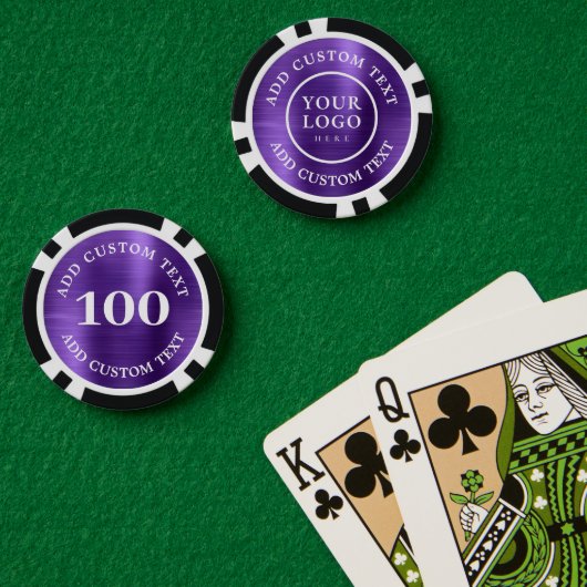 Custom Logo & Text Purple Business Casino Night ポーカーチップ (ポーカーテーブル (ダブル))