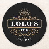 Custom Lolo's Pub Home Bar Year Established ラウンドペーパーコースター (正面)