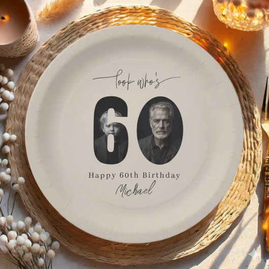 Custom Look Who’s 60 Birthday Photo Plate ペーパープレート