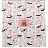 Custom Love Gift Shower Curtain Hand Drawn Hearts シャワーカーテン (正面)