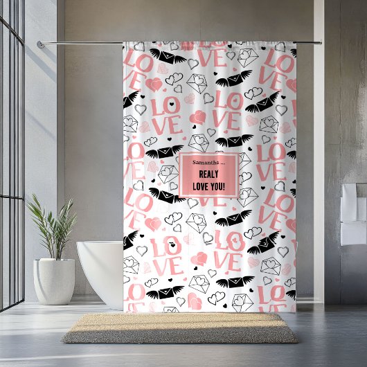 Custom Love Gift Shower Curtain Hand Drawn Hearts シャワーカーテン