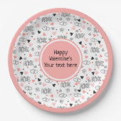 Custom Love Text Hearts Hand Drawn Valentine Plate ペーパープレート (正面)