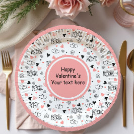 Custom Love Text Hearts Hand Drawn Valentine Plate ペーパープレート