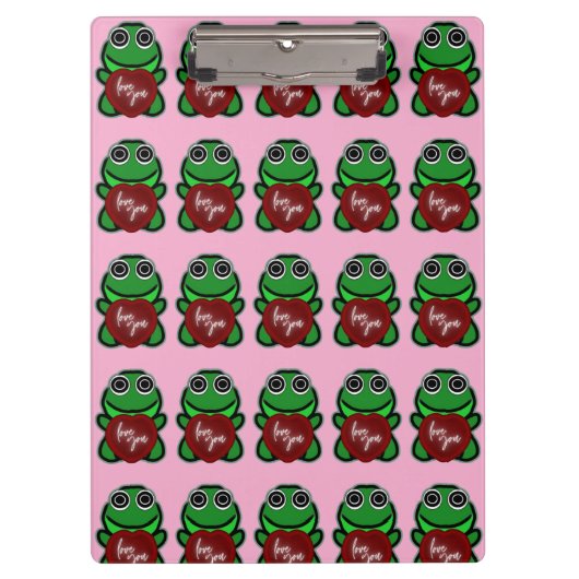Custom Love You Kawaii Frog Heart Gift クリップボード (正面)