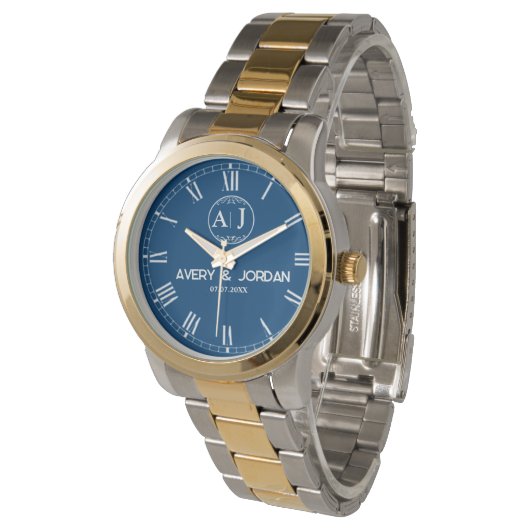 Custom lovers name monogram Personalized blue 腕時計 (アングル)