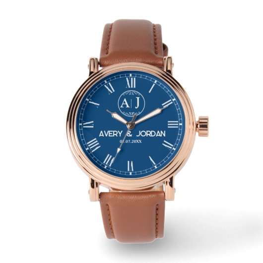 Custom lovers name monogram Personalized blue 腕時計 (正面)