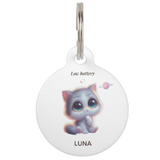 Custom Low Battery Cat Pet Tag ペット ネームタグ