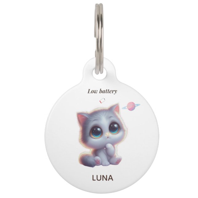 Custom Low Battery Cat Pet Tag ペット　ネームタグ (正面)