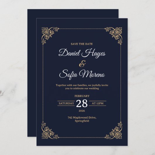 Custom Luxury Gold Wedding Invitation  招待状 (正面/裏面)