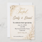 Custom Luxury Wedding Invitation Beige Gold 招待状 (正面)