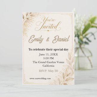 Custom Luxury Wedding Invitation Beige Gold 招待状