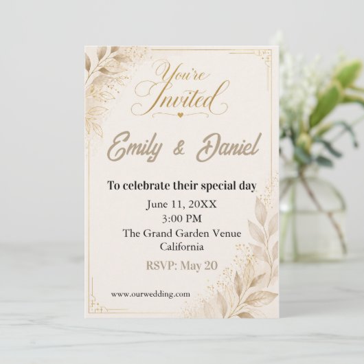 Custom Luxury Wedding Invitation Beige Gold 招待状 (スタンド正面)
