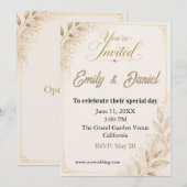 Custom Luxury Wedding Invitation Beige Gold 招待状 (正面/裏面)