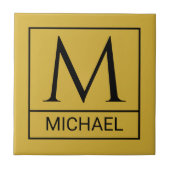 Custom M Gold Ceramic Tile with Initial & Name タイル (正面)
