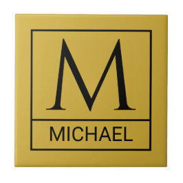 Custom M Gold Ceramic Tile with Initial & Name タイル