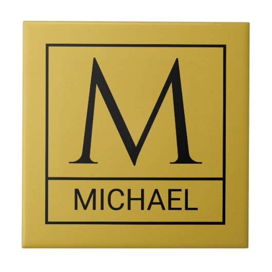 Custom M Gold Ceramic Tile with Initial & Name タイル (正面)