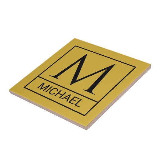 Custom M Gold Ceramic Tile with Initial & Name タイル (側面)