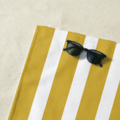 Custom M Gold White Striped Beach Towel with Name ビーチタオル (インサイチュ)