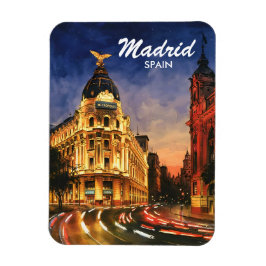 Custom Madrid Spain Night Watercolor Cityscape マグネット