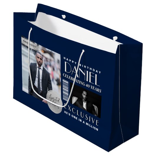 Custom Magazine Cover Modern Birthday Fashion ラージペーパーバッグ (正面アングル)