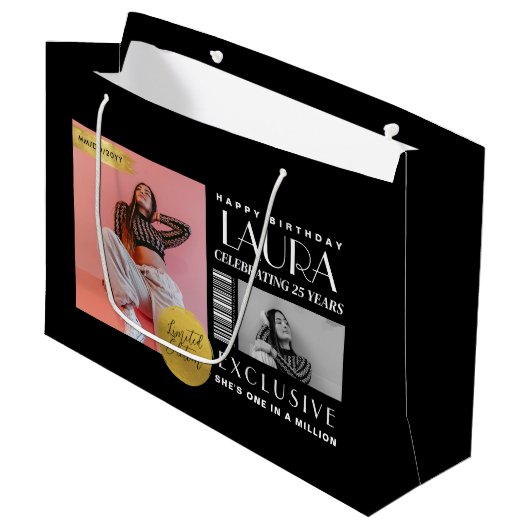 Custom Magazine Cover Modern Birthday Fashion ラージペーパーバッグ (正面アングル)