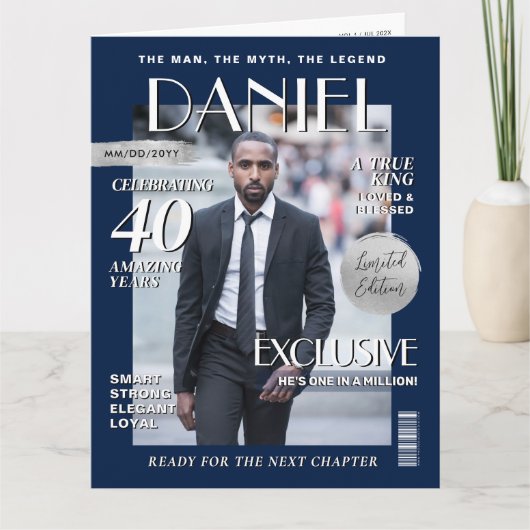 Custom Magazine Greeting Card, Fun Modern Birthday カード (正面)